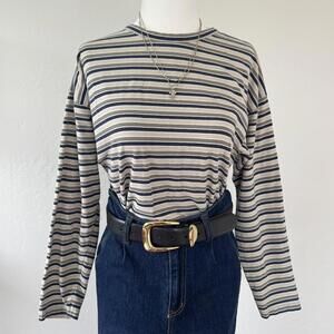 Vintage grunge khaki green & beige striped longsleeve